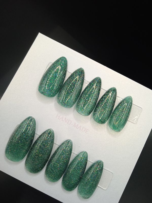 Green Glitter Nails